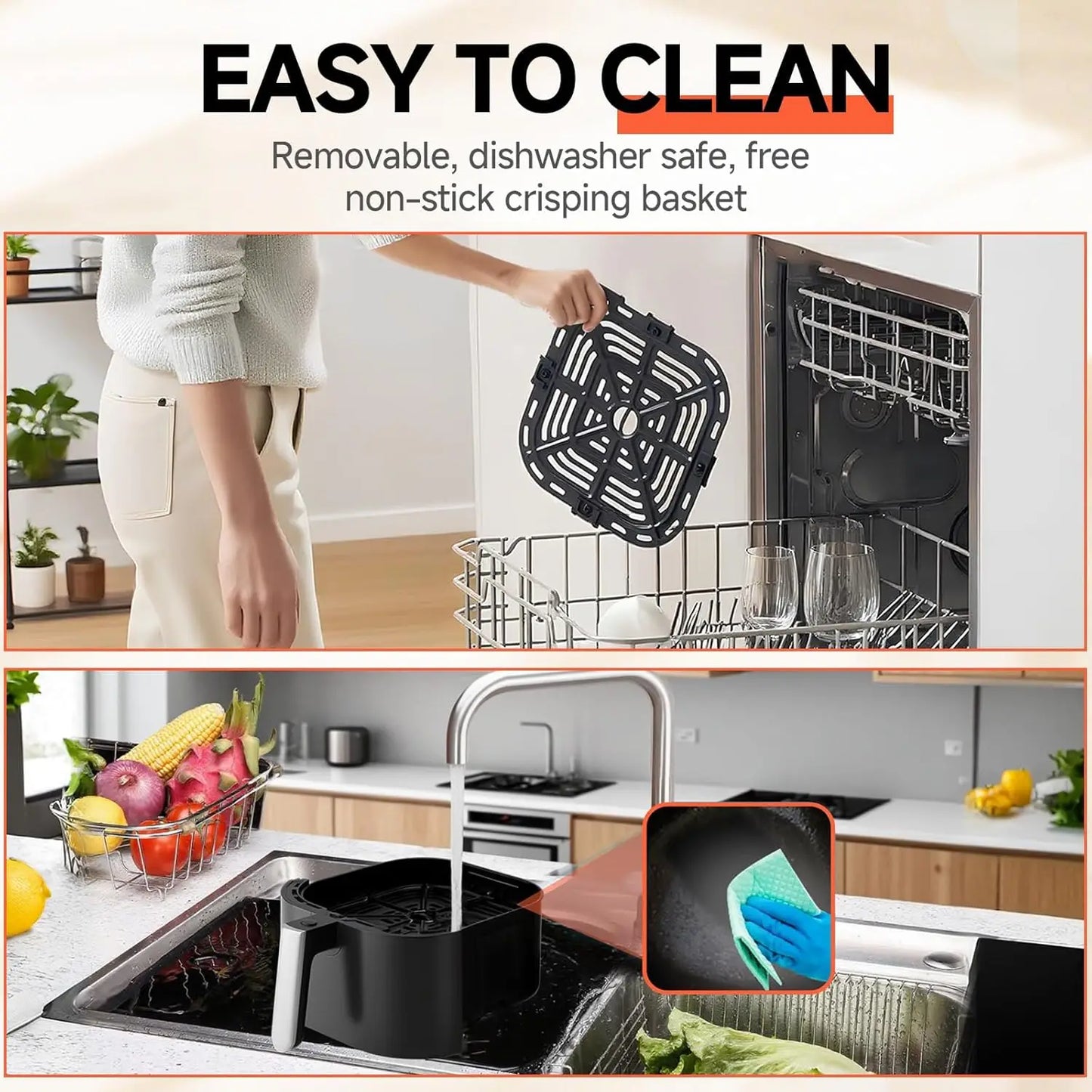 8-in-1 Air Fryer 5.5 QT, 180-450°F, Large Touch Display, Shake Reminder, Black
