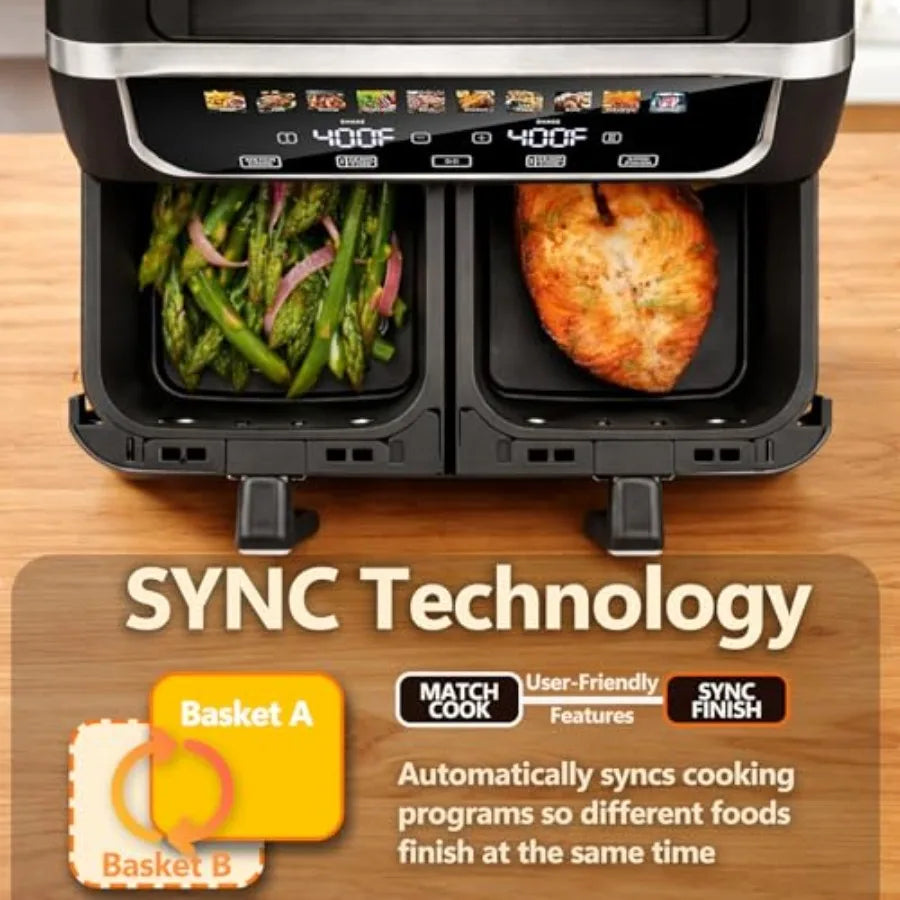 9.5-Qt Dual Basket Air Fryer 10-in-1 Digital Preset 1700W Air Fryer with Sync Cook and Independent Temp Control Shake Reminder