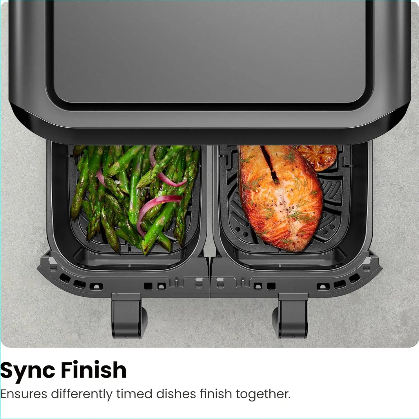 Dual Basket Air Fryer, 9QT Capacity, Digital Touch Screen, Sync Finish, Shake Reminder, Nonstick, Dishwasher Safe