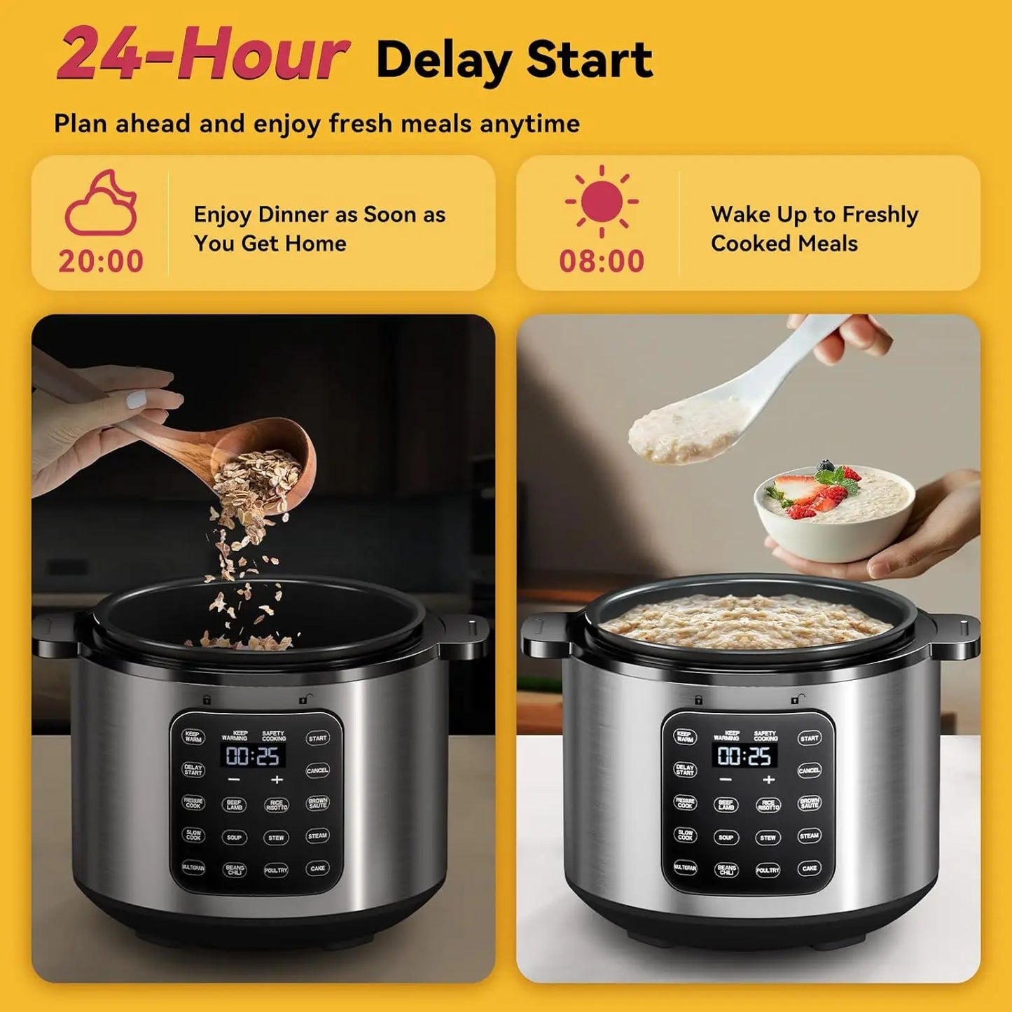 Electric Pressure Cooker 6 Quart with Non-stick Pot, 9-in-1, 12 Presets, Touchscreen, Safe Steam Release, Rice, Slow Cook