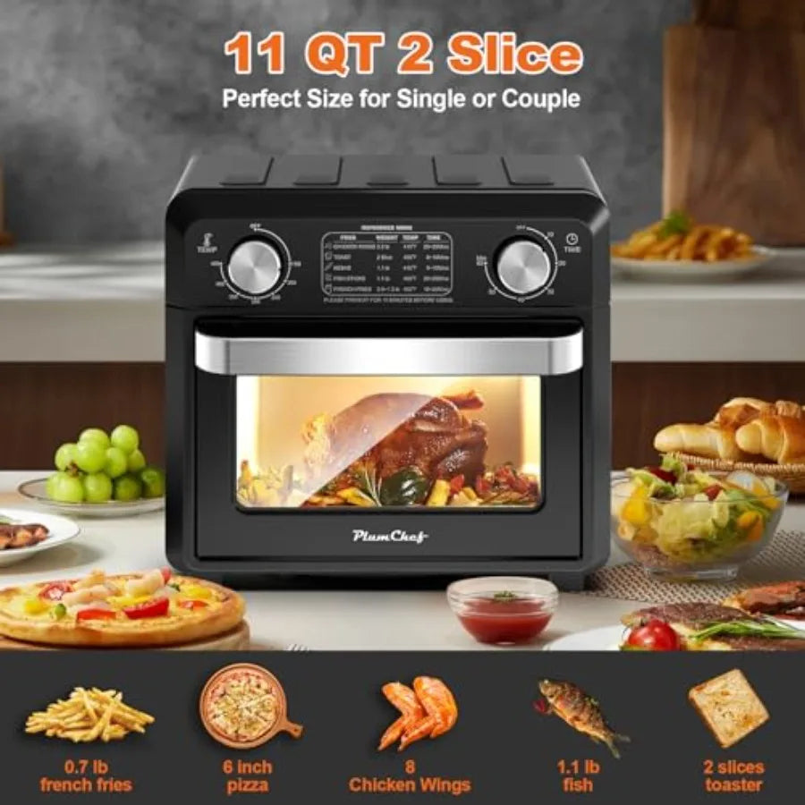 Compact Air Fryer Toaster Oven 11QT 2 Slice Toast Countertop Oven Warm Broil Toast Bake Air Fry Oil-Free 60-Minute Timer 1000W