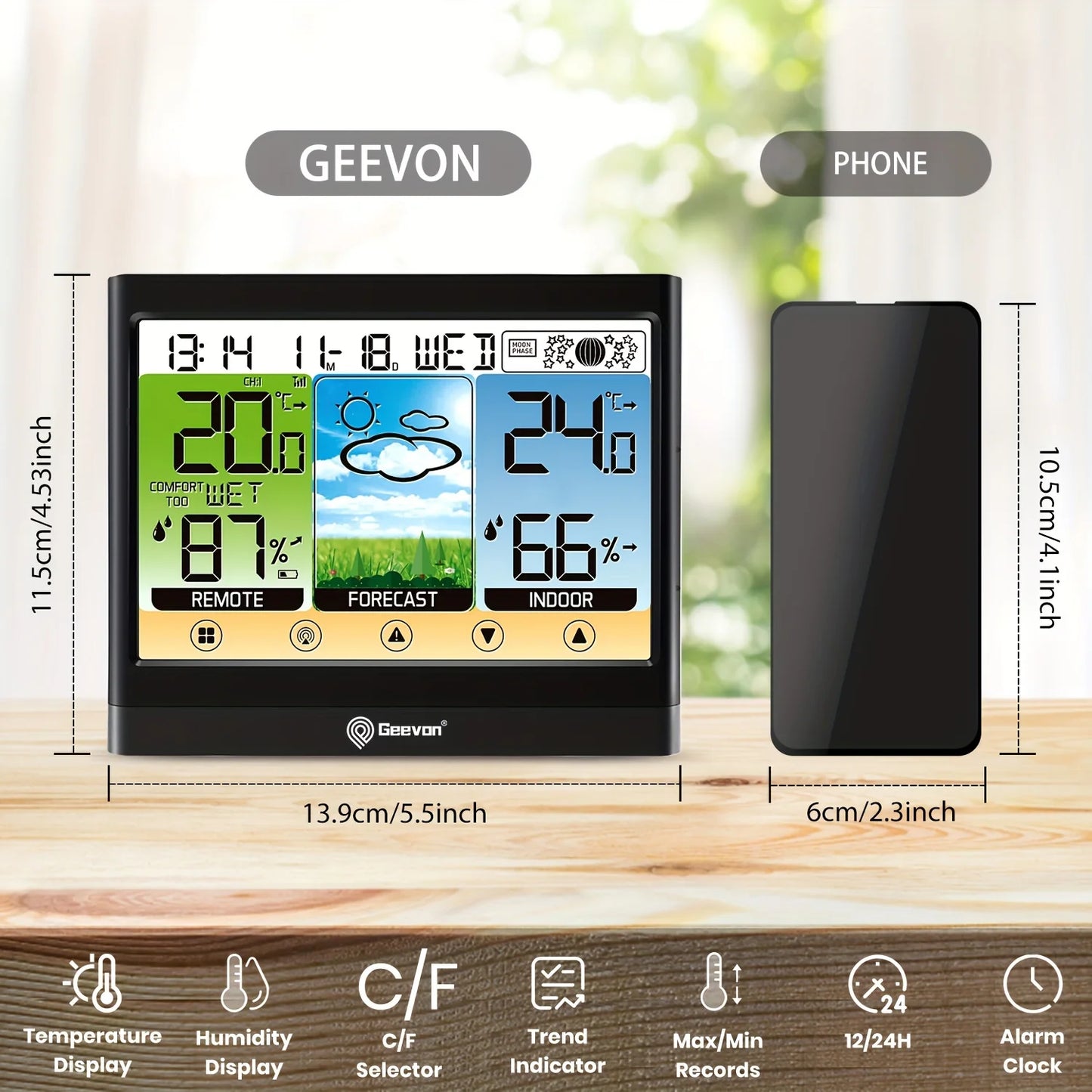 Geevon Weather Station Wireless Indoor Outdoor Thermometer Hygrometer With Touch LCD Display Digital Weather Thermometer