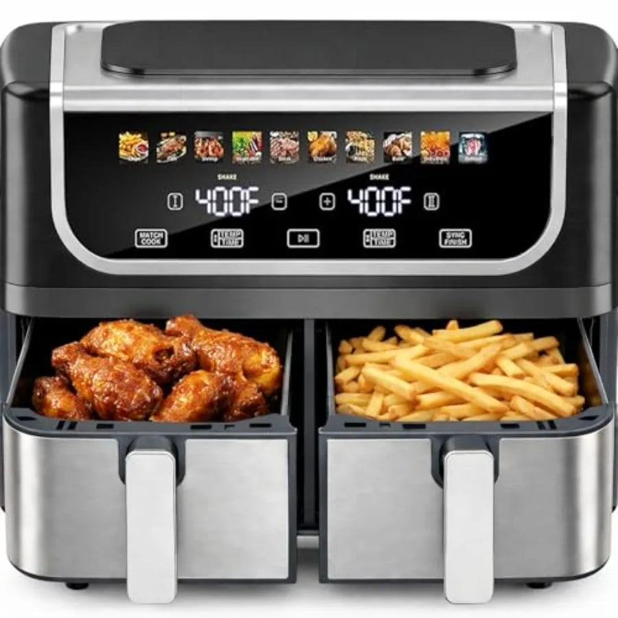 9.5-Qt Dual Basket Air Fryer 10-in-1 Digital Preset 1700W Air Fryer with Sync Cook and Independent Temp Control Shake Reminder