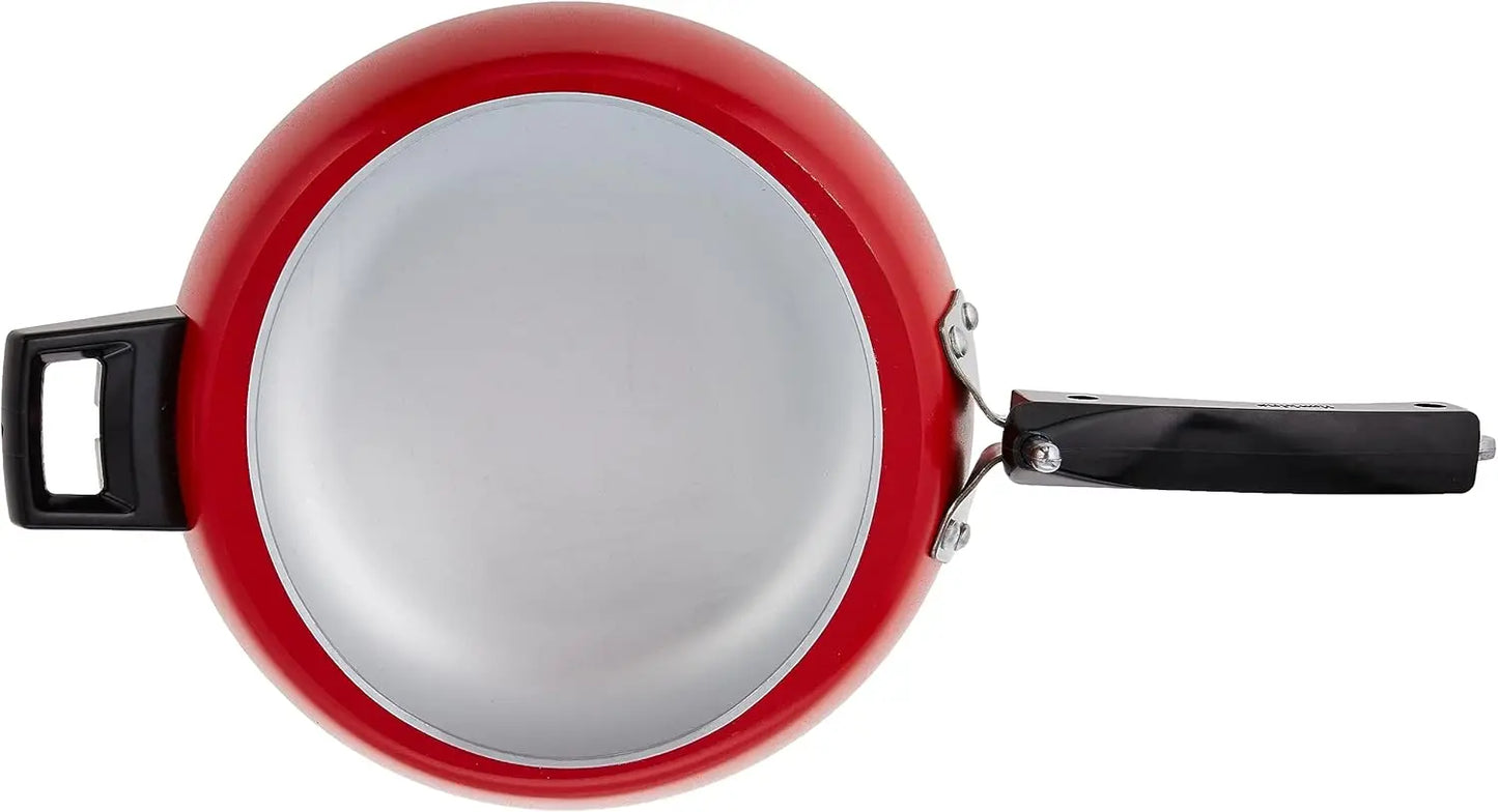 5L Pressure Cooker, Ceramic Coated Handi Inner Lid, Tomato Red, Fast Heating Curved Body