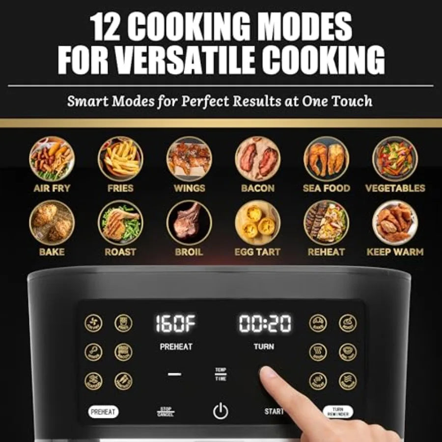 12-in-1 Glass Air Fryer Non Toxic 4.5 Quart Dishwasher-Safe Air Fryer with Graphite Glass Basket Temperature Time Programmable