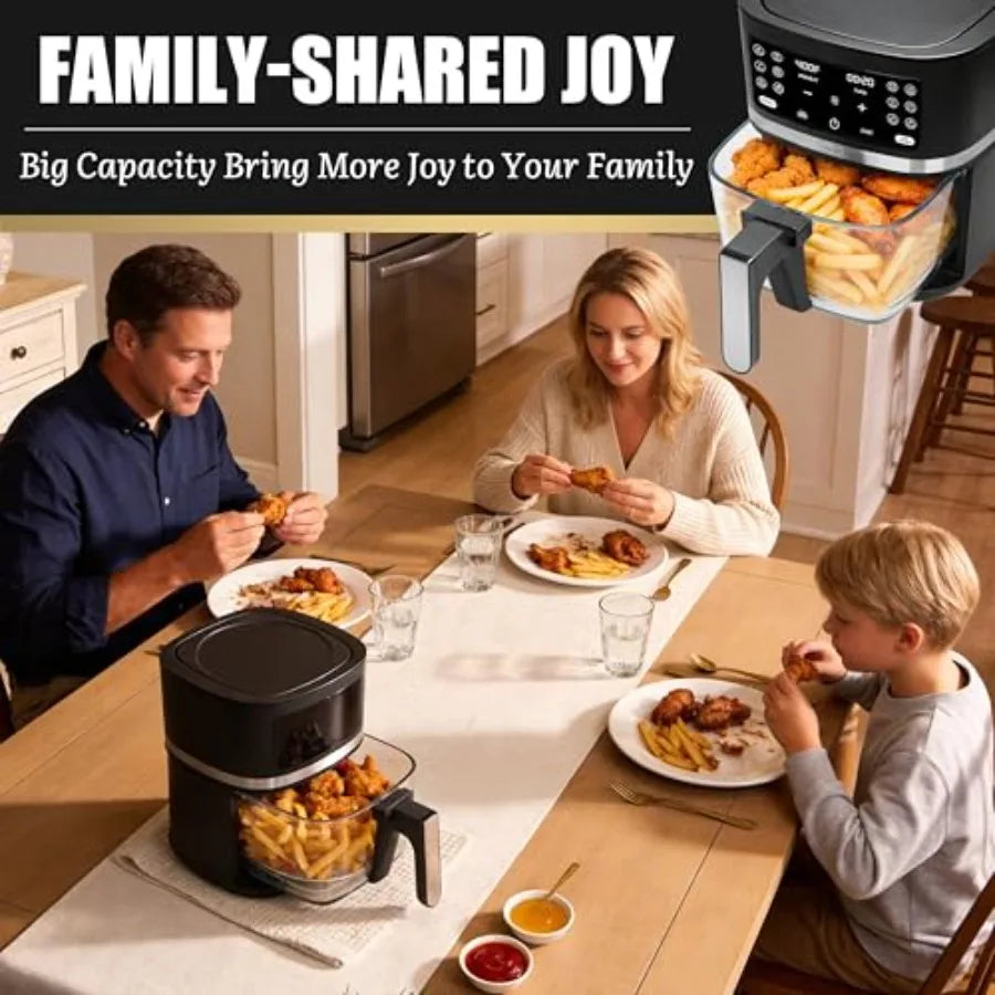 12-in-1 Glass Air Fryer Non Toxic 4.5 Quart Dishwasher-Safe Air Fryer with Graphite Glass Basket Temperature Time Programmable