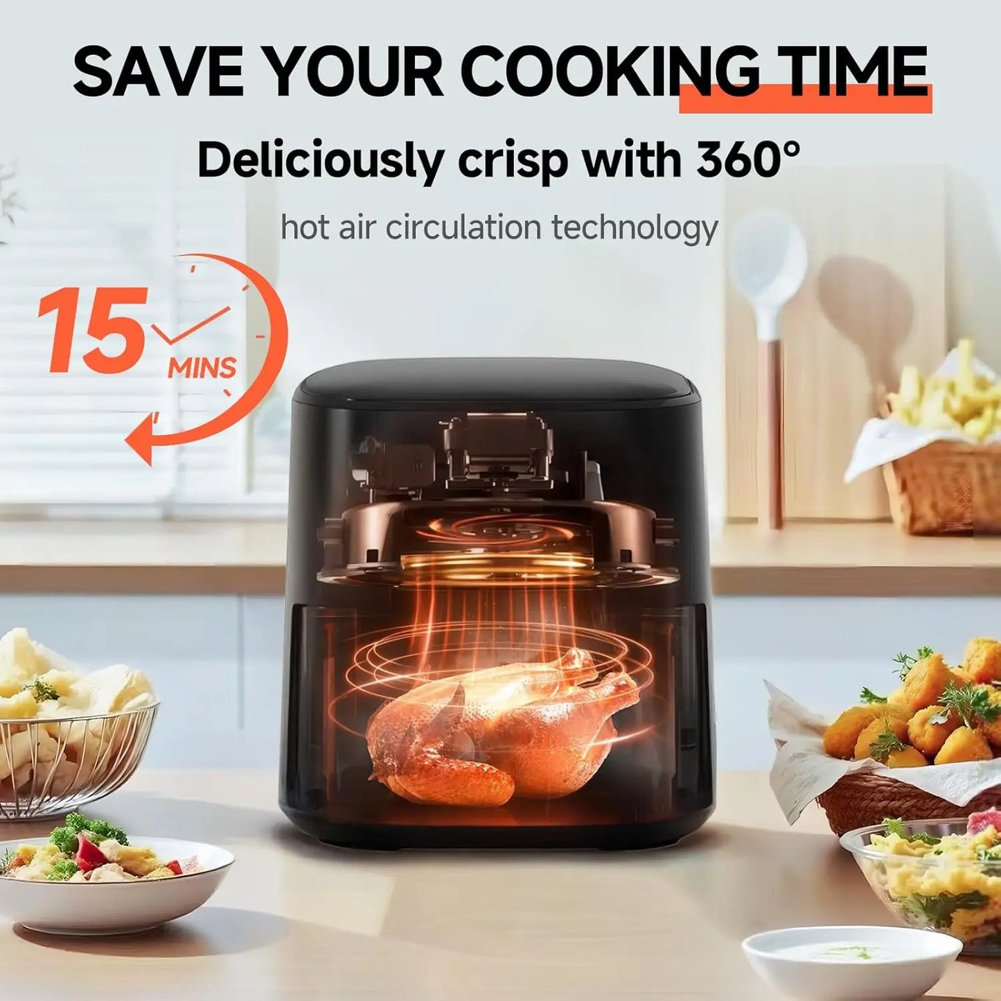 8-in-1 Air Fryer 5.5 QT, 180-450°F, Large Touch Display, Shake Reminder, Black