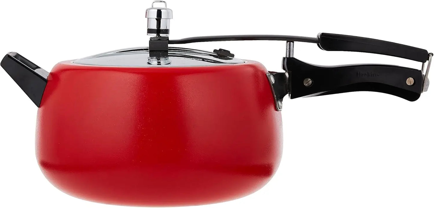 5L Pressure Cooker, Ceramic Coated Handi Inner Lid, Tomato Red, Fast Heating Curved Body