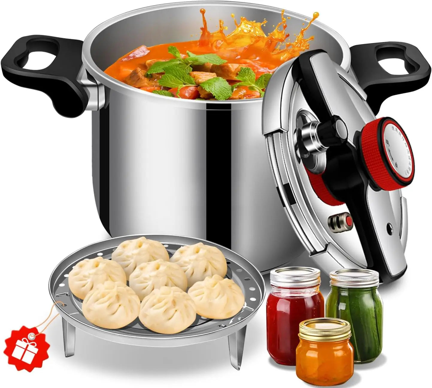8 Quart Stainless Steel Pressure Cooker, Stove Top for Canning, Fast Cooking, Gas & Induction Compatible, Dishwasher Safe