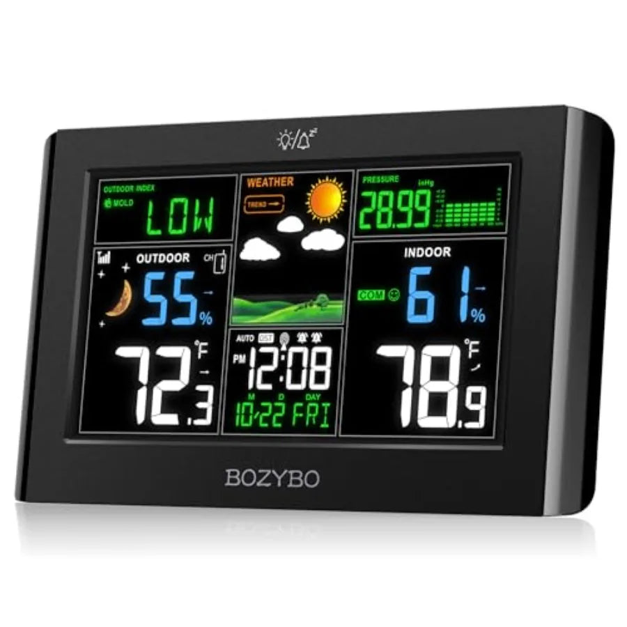 Weather Station Wireless Indoor Outdoor Thermometer: Digital Atomic Clock with Indoor/Outdoor Temp Temperature Gauge Weather Cl