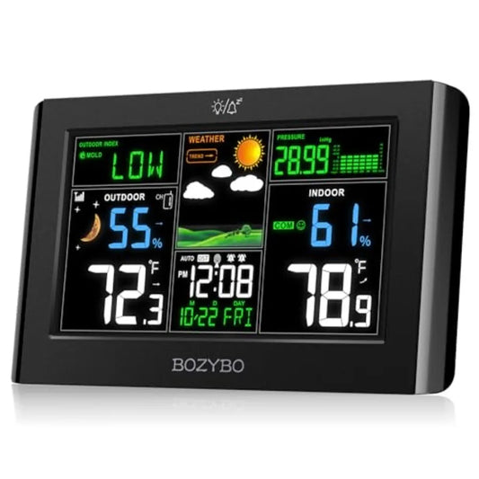Weather Station Wireless Indoor Outdoor Thermometer: Digital Atomic Clock with Indoor/Outdoor Temp Temperature Gauge Weather Cl