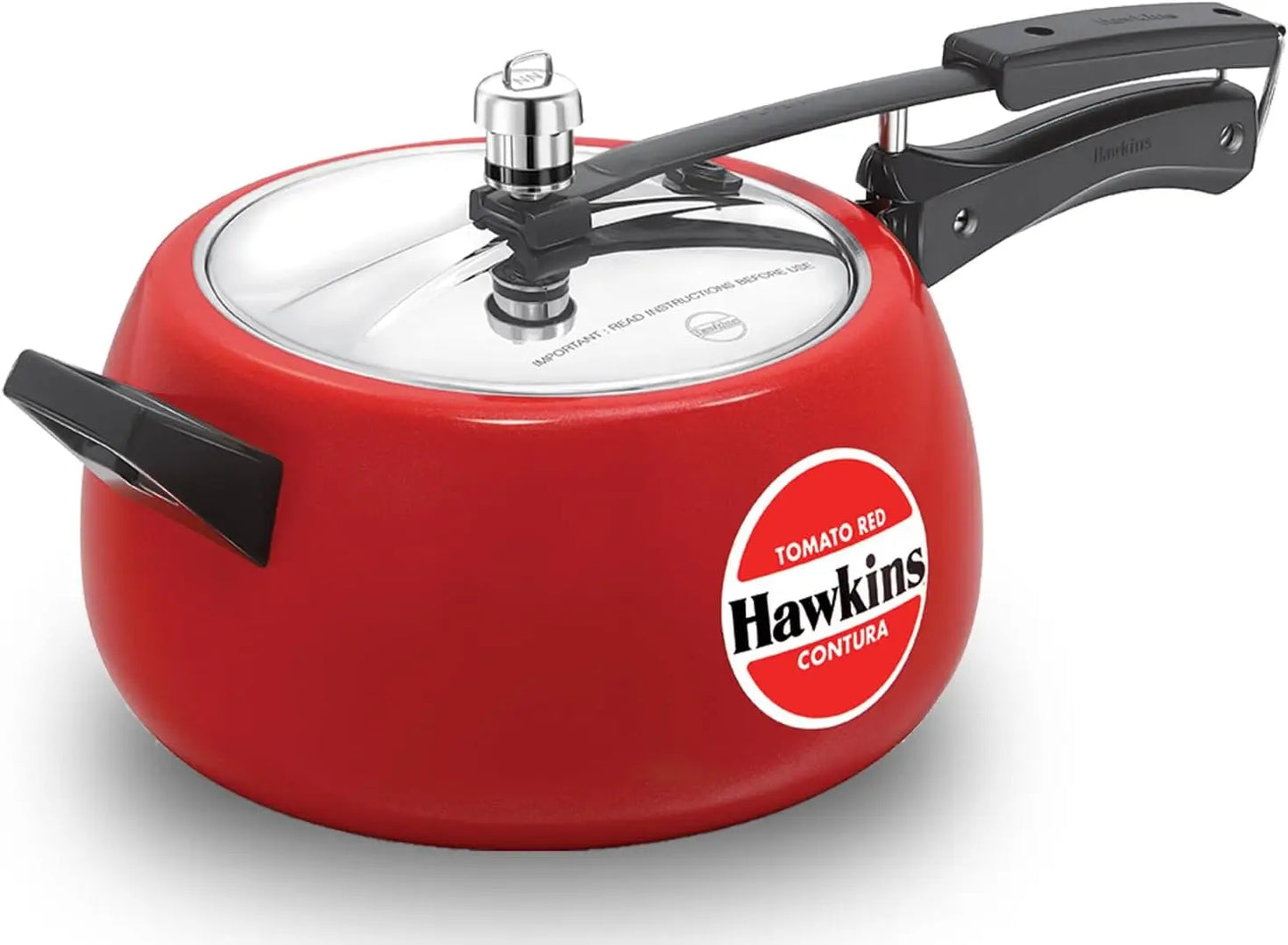 5L Pressure Cooker, Ceramic Coated Handi Inner Lid, Tomato Red, Fast Heating Curved Body