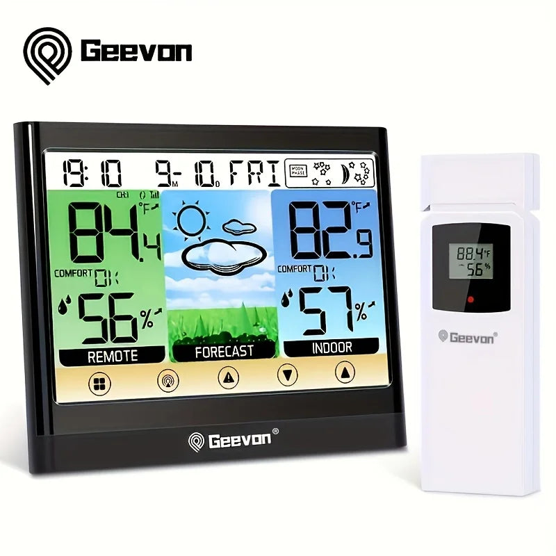 Geevon Weather Station Wireless Indoor Outdoor Thermometer Hygrometer With Touch LCD Display Digital Weather Thermometer
