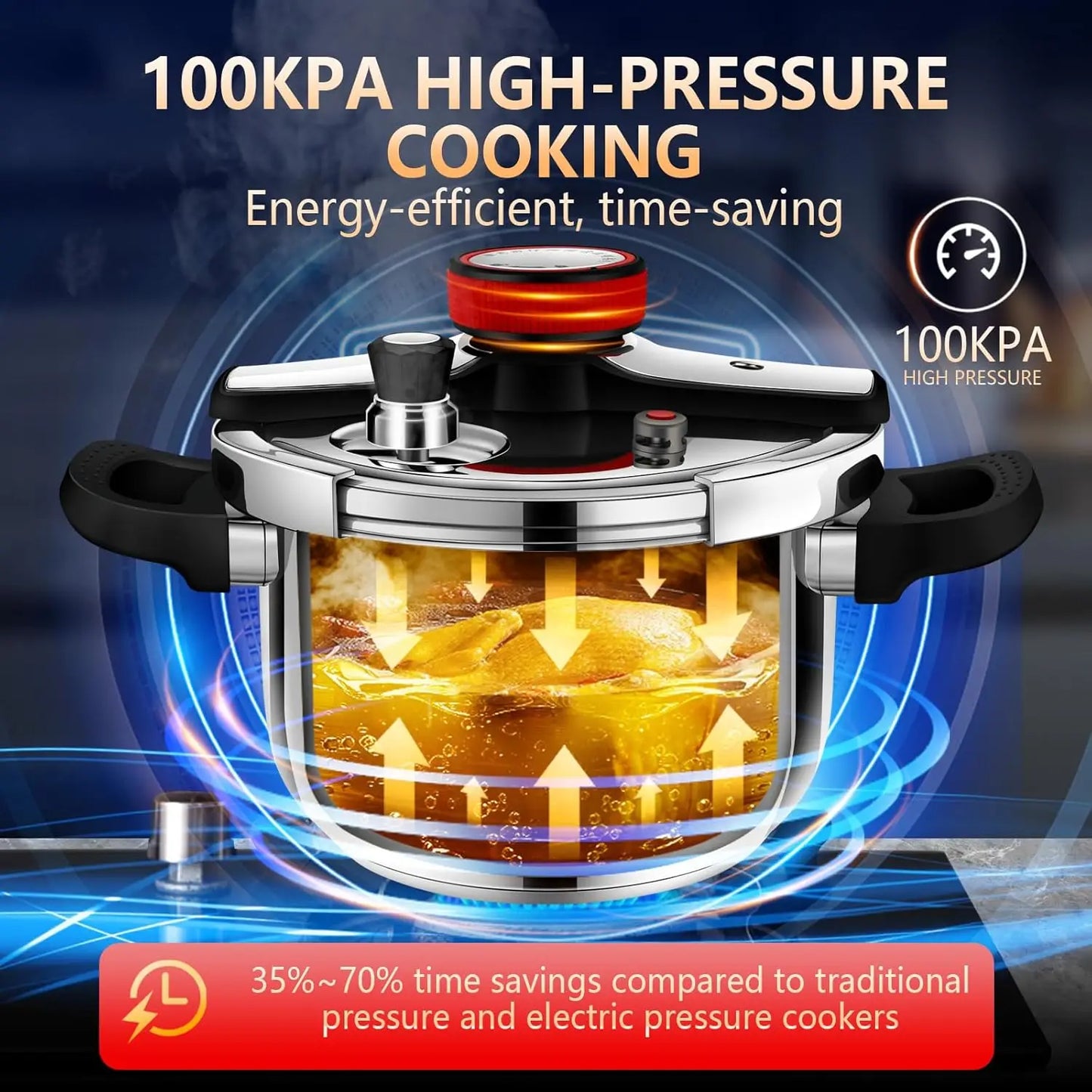 8 Quart Stainless Steel Pressure Cooker, Stove Top for Canning, Fast Cooking, Gas & Induction Compatible, Dishwasher Safe