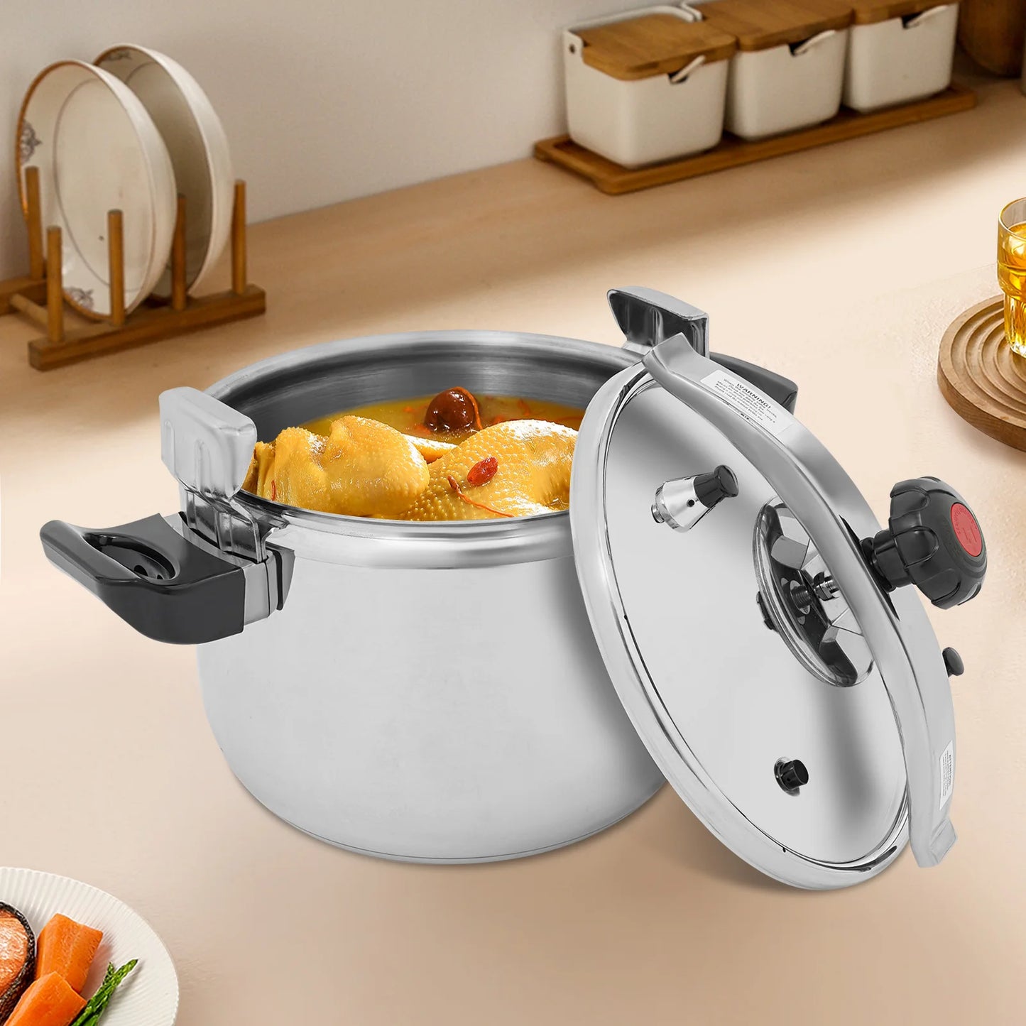 Silver 201 Stainless Steel Round Pressure Cooker,7L/22L/ 26L/40L Tabletop Pressure Cooker for Hotels,Restaurants
