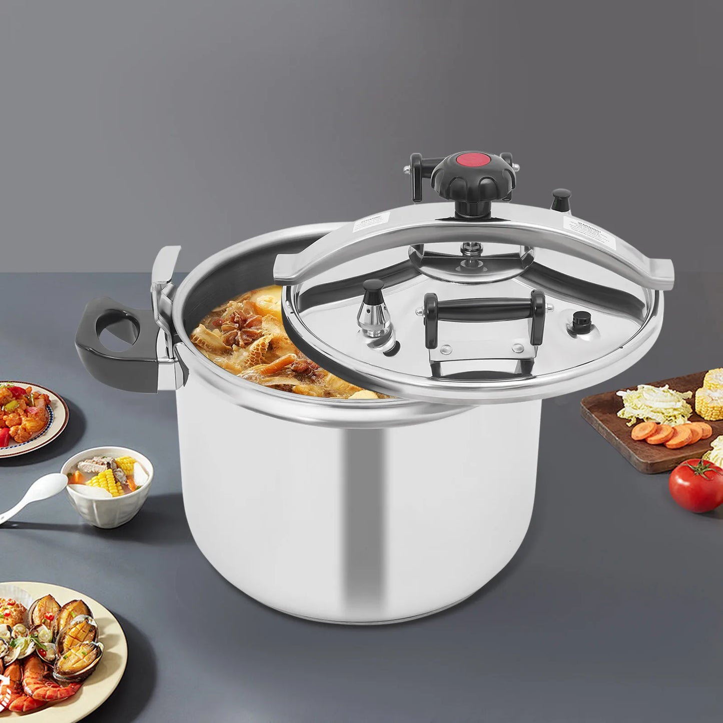 Silver 201 Stainless Steel Round Pressure Cooker,7L/22L/ 26L/40L Tabletop Pressure Cooker for Hotels,Restaurants