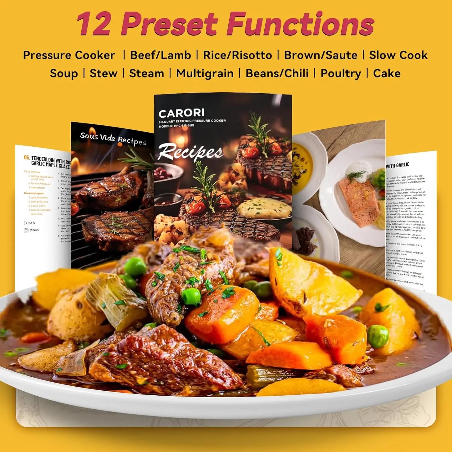 Electric Pressure Cooker 6 Quart with Non-stick Pot, 9-in-1, 12 Presets, Touchscreen, Safe Steam Release, Rice, Slow Cook
