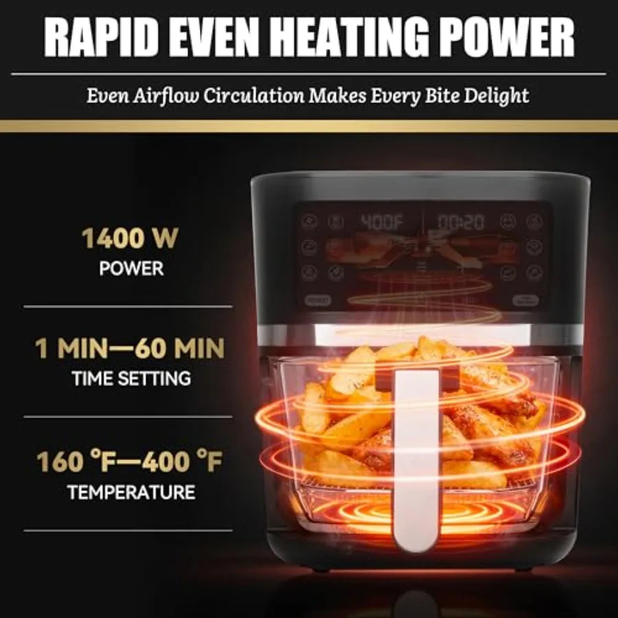 12-in-1 Glass Air Fryer Non Toxic 4.5 Quart Dishwasher-Safe Air Fryer with Graphite Glass Basket Temperature Time Programmable