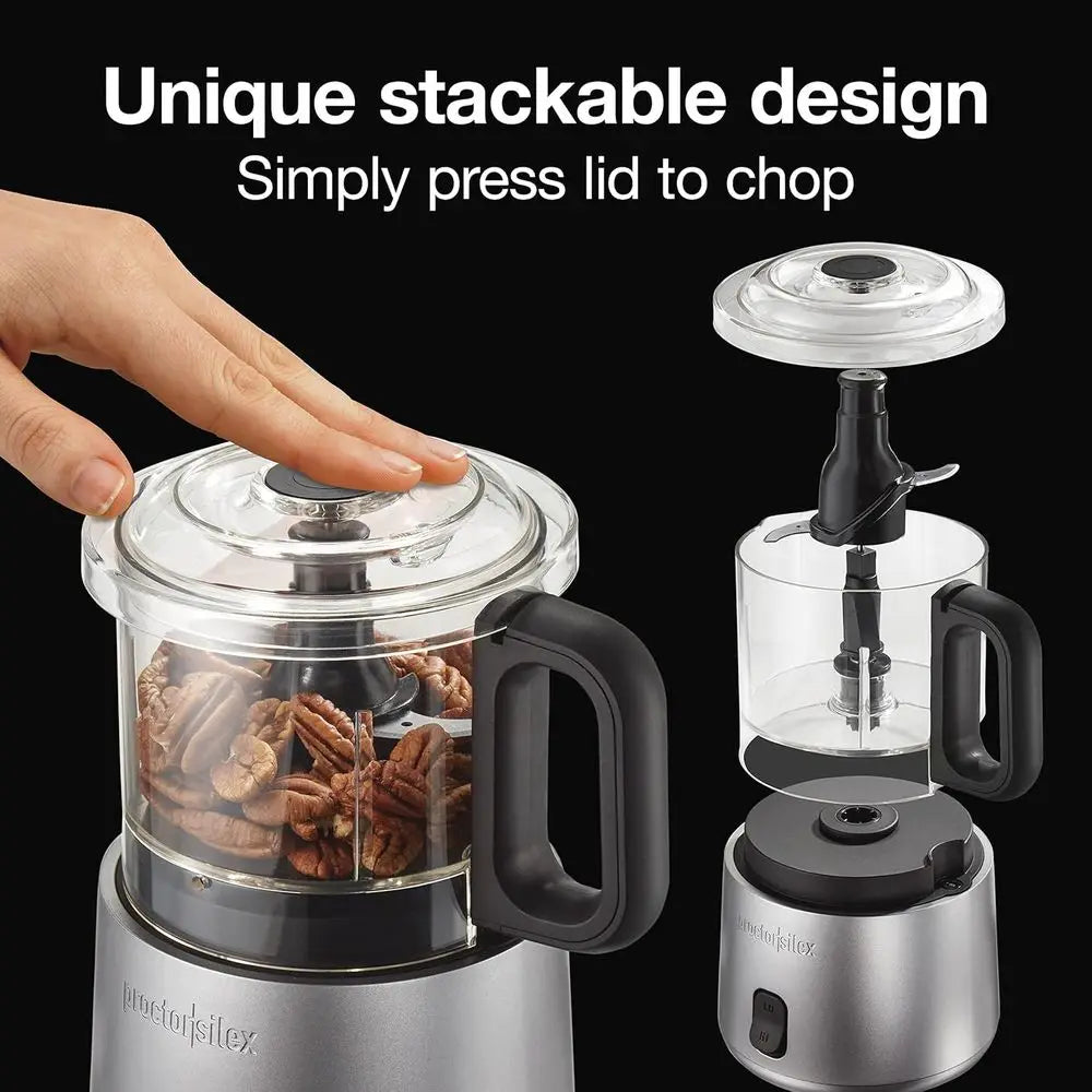 Durable Electric Vegetable Chopper & Mini Food Processor with 2 Speeds for Chopping, Puree & Emulsify, 3.5 Cups, Silver