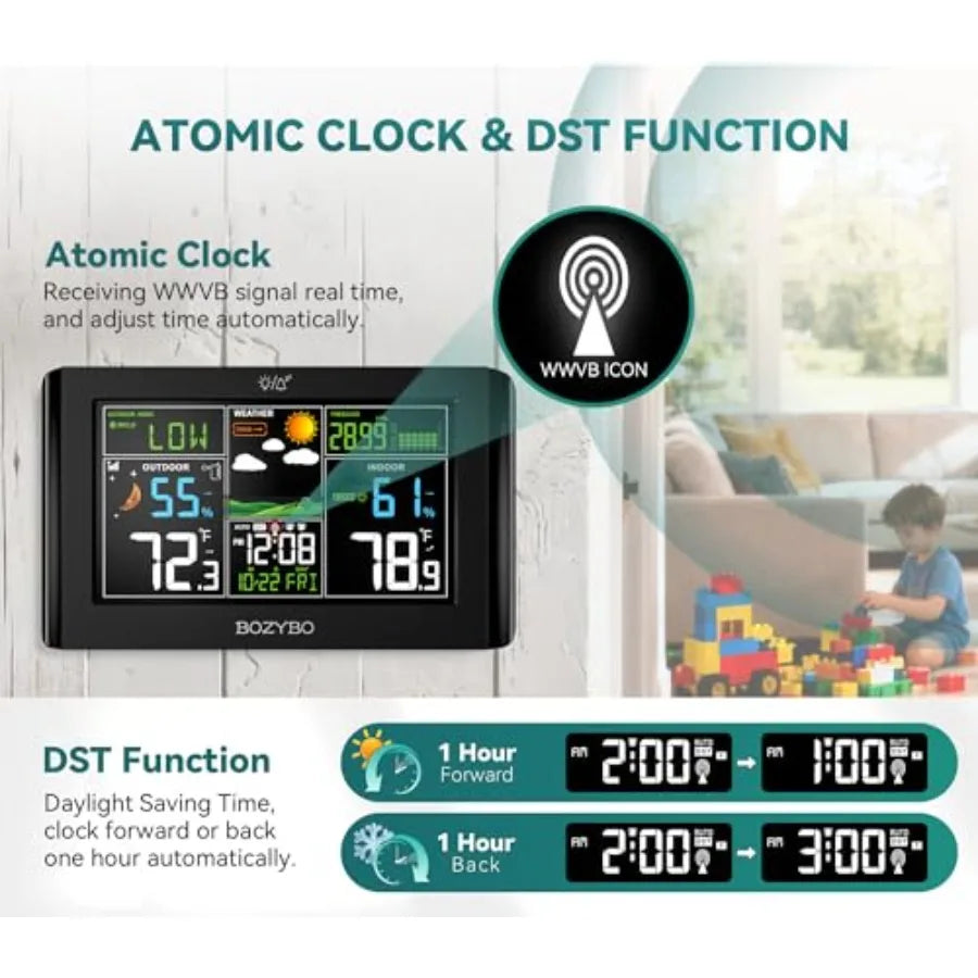 Weather Station Wireless Indoor Outdoor Thermometer: Digital Atomic Clock with Indoor/Outdoor Temp Temperature Gauge Weather Cl